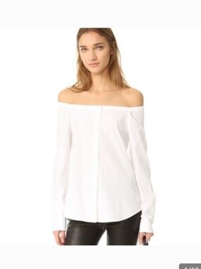Theory Auriana white off shoulder button up blouse size small/petite